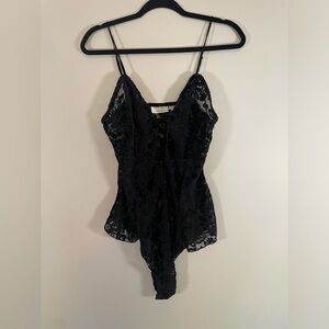 Vintage Victoria Secret Lingerie Gold Label Teddy Bodysuit Black Lace Satin M